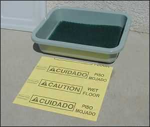 Footbath using bus box and synthetic grass door mat